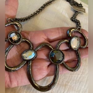 Chico's Gun Metal Jeweled Statement Necklace New with Tags‎